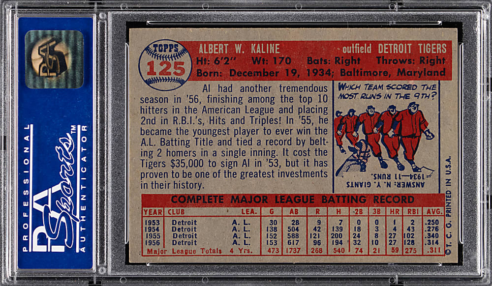 1957 Topps #125 Al Kaline PSA NM-MT 8