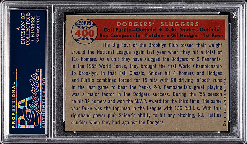 1957 Topps #400 Dodgers' Sluggers PSA NM-MT 8