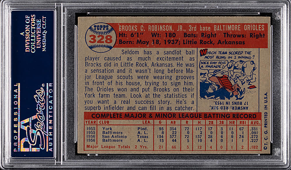 1957 Topps #328 Brooks Robinson Rookie PSA EX-MT 6