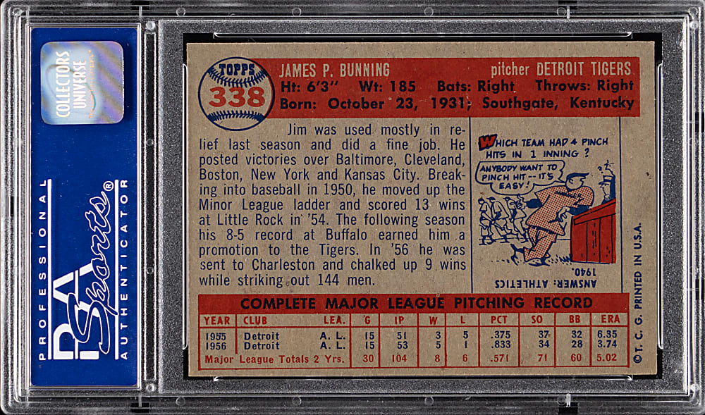 1957 Topps #338 Jim Bunning Rookie PSA NM 7