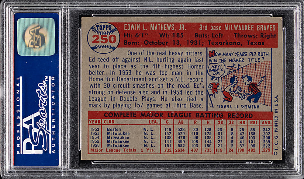 1957 Topps #250 Eddie Mathews PSA NM-MT 8