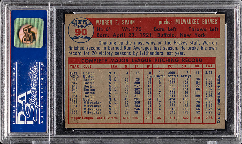 1957 Topps #90 Warren Spahn PSA NM-MT 8