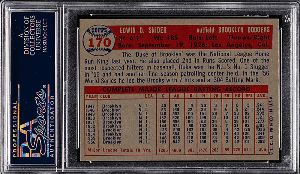 1957 Topps #170 Duke Snider PSA NM-MT 8