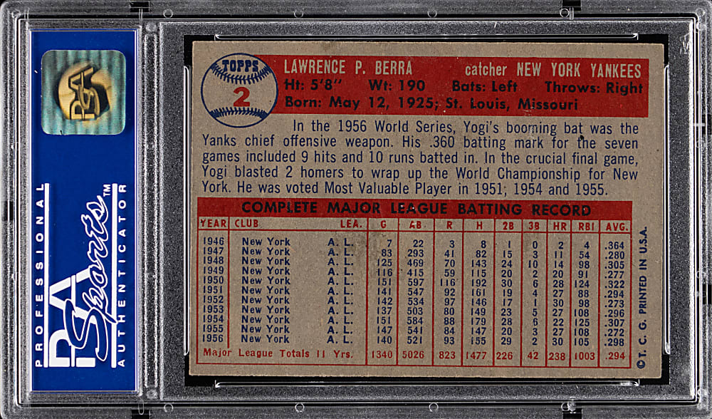 1957 Topps #2 Yogi Berra PSA NM 7