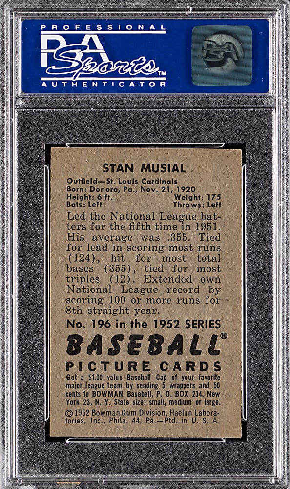 1952 Bowman #196 Stan Musial PSA NM 7
