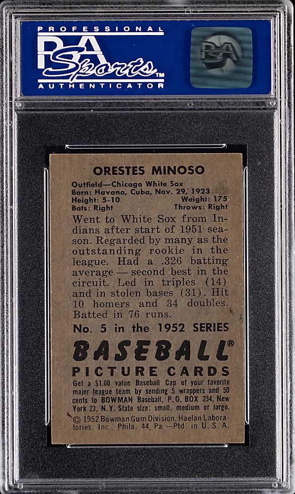 1952 Bowman #5 Minnie Minoso Rookie PSA NM 7