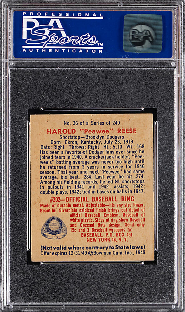 1949 Bowman #36 Pee Wee Reese PSA NM 7