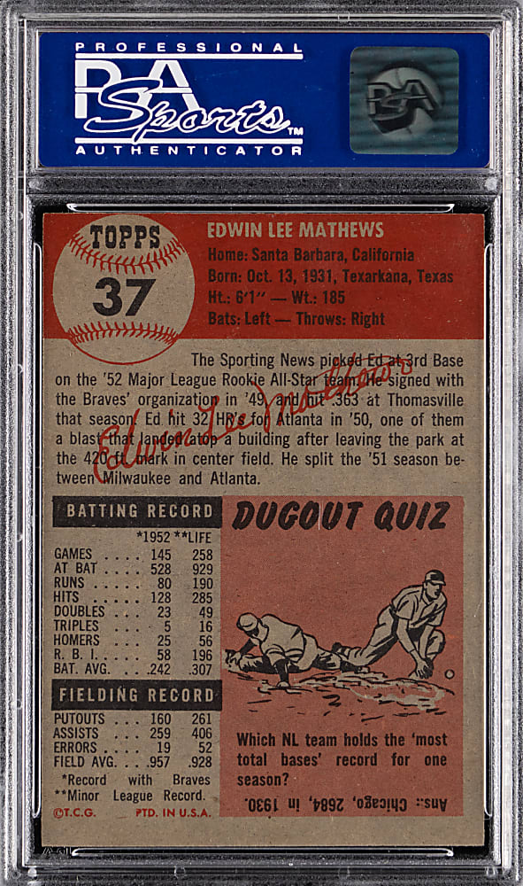 1953 Topps #37 Ed Mathews PSA NM 7