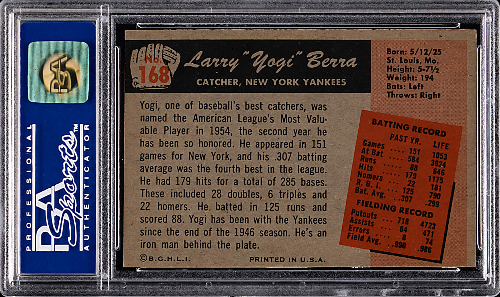 1955 Bowman #168 Yogi Berra PSA NM 7