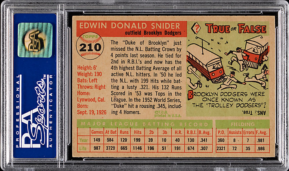 1955 Topps #210 Duke Snider High Number PSA NM 7