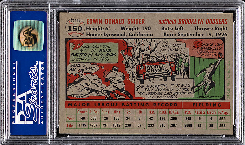 1956 Topps #150 Duke Snider Gray Back PSA NM-MT 8