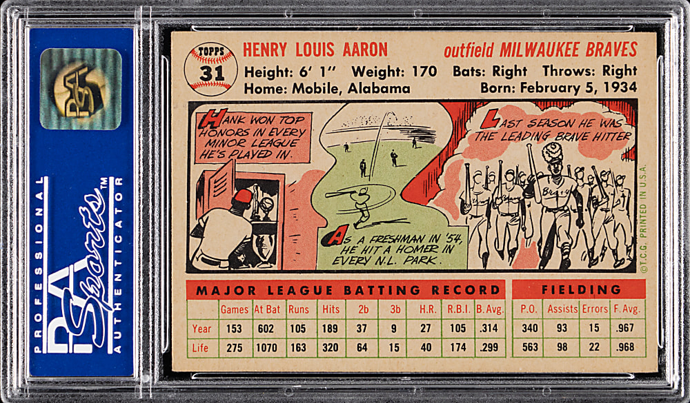 1956 Topps #31 Hank Aaron White Back PSA EX-MT 6