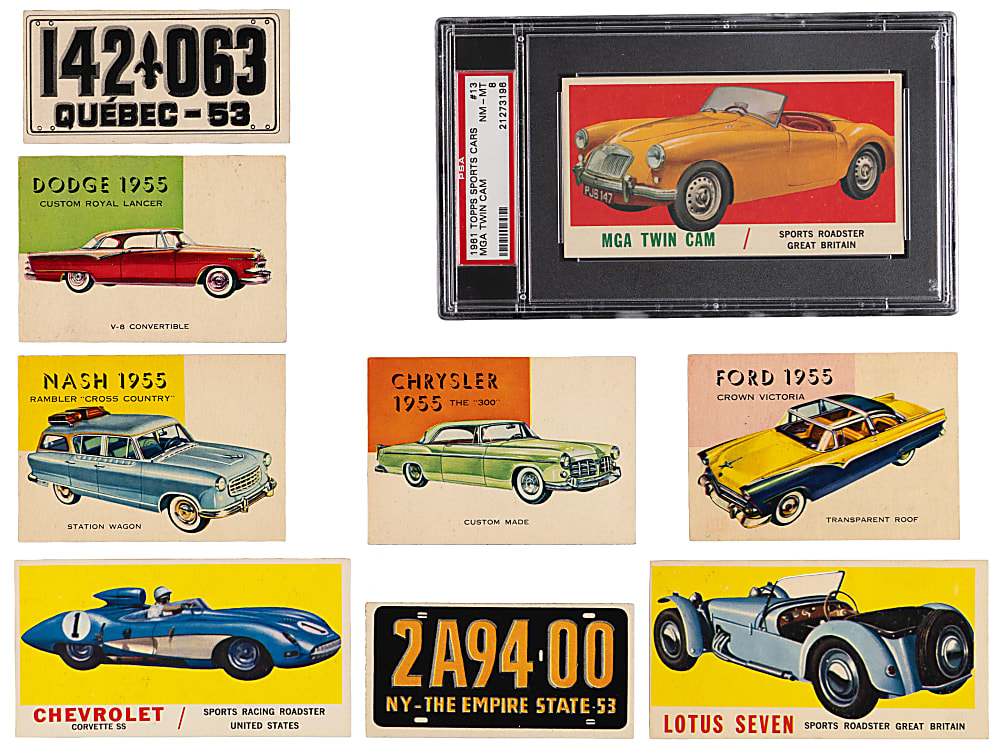 1953-1976 Topps Automobile Themed Complete/Near Complete/Partial Sets (5) with World on Wheels, License Plates & Sports Cars, Including (1) PSA Graded - Clean!