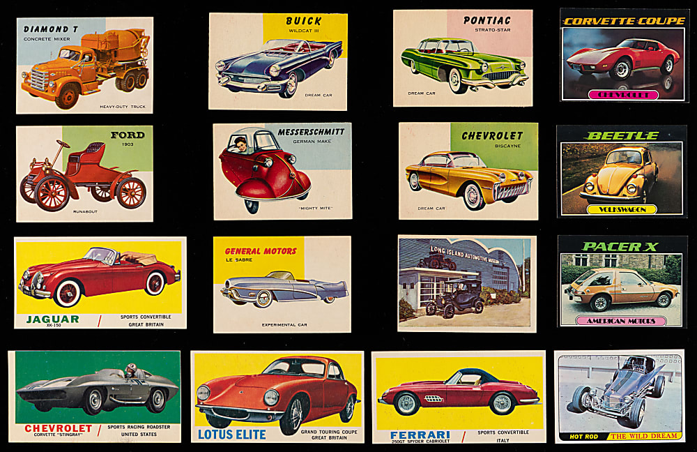 1953-1976 Topps Automobile Themed Complete/Near Complete/Partial Sets (5) with World on Wheels, License Plates & Sports Cars, Including (1) PSA Graded - Clean!
