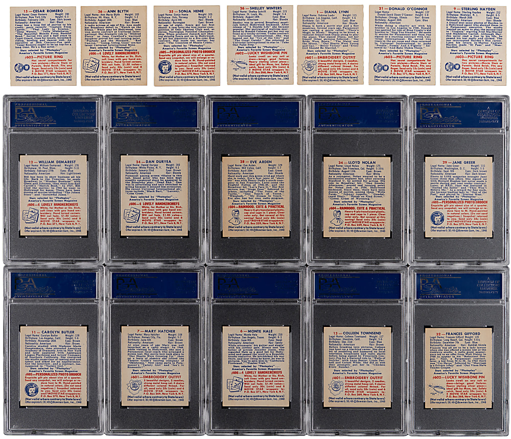 1948 Bowman Movie Stars Complete Set (36) with (10) PSA NM 7 to MINT 9 Graded