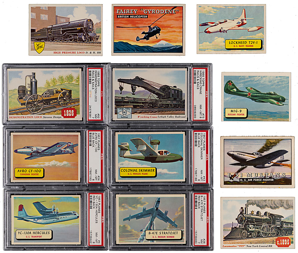 1952-1957 Topps Near Complete/Starter Sets (3) with Wings, Planes & Rails and Sails Including (6) PSA Graded Cards