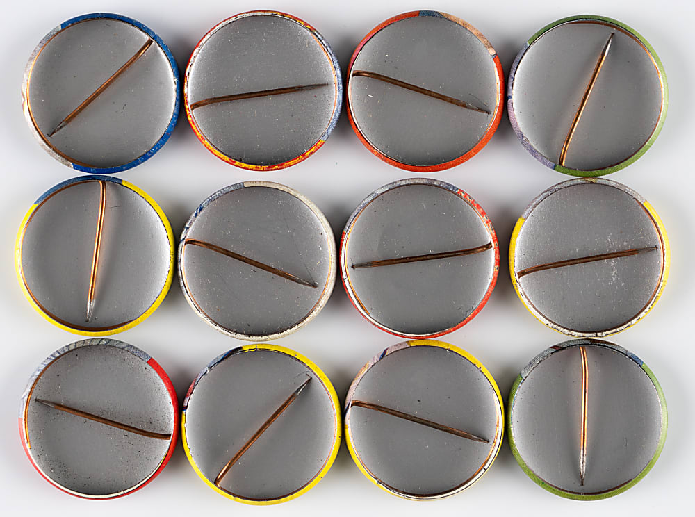 1956 Topps Pins Near Complete Set (53/60) with Aaron, Mays, J. Robinson & T. Williams