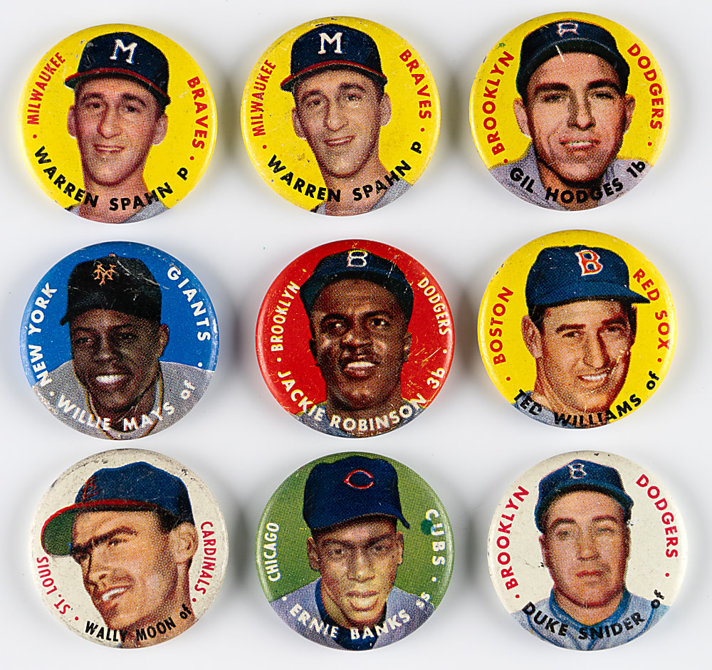 1956 Topps Pins Hall of Fame Collection (9) with Banks, Mays, J. Robinson & T. Williams