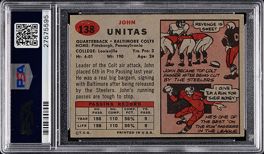 1957 Topps Football #138 Johnny Unitas Rookie PSA EX-MT 6