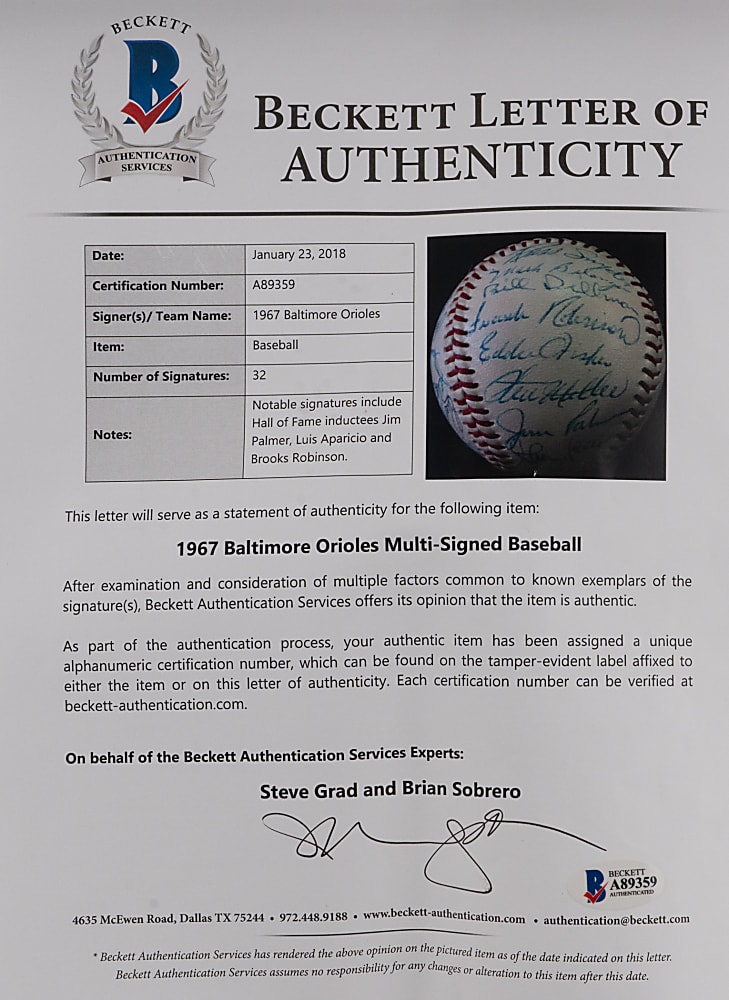 1966-1970 Baltimore Orioles Team-Signed Baseballs (3) - Each with Individual JSA or BAS LOA