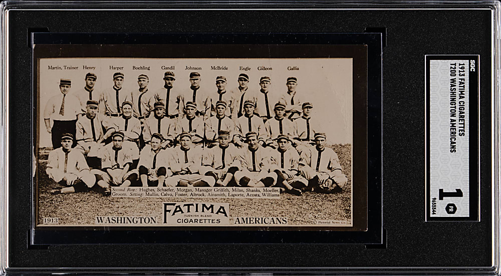 1913 T200 Fatima Team Card Washington Americans with Walter Johnson SGC POOR 1
