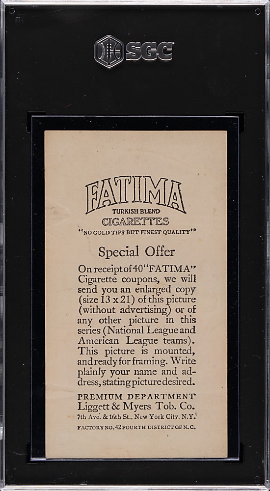 1913 T200 Fatima Team Card Washington Americans with Walter Johnson SGC POOR 1