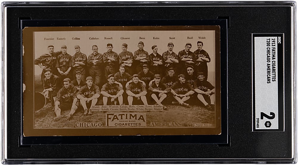 1913 T200 Fatima Team Card Chicago Americans with Schalk, Walsh & Weaver SGC GOOD 2