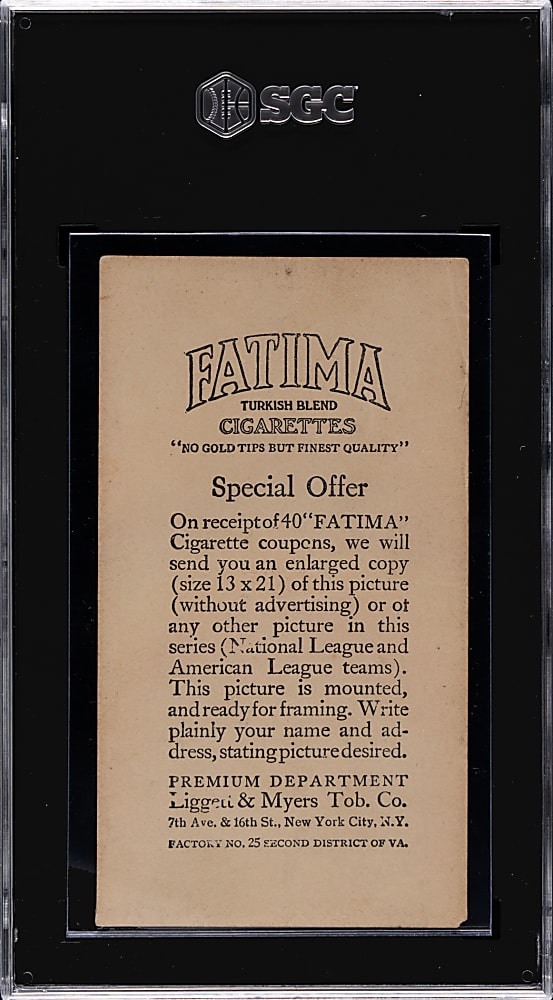 1913 T200 Fatima Team Card Chicago Americans with Schalk, Walsh & Weaver SGC GOOD 2