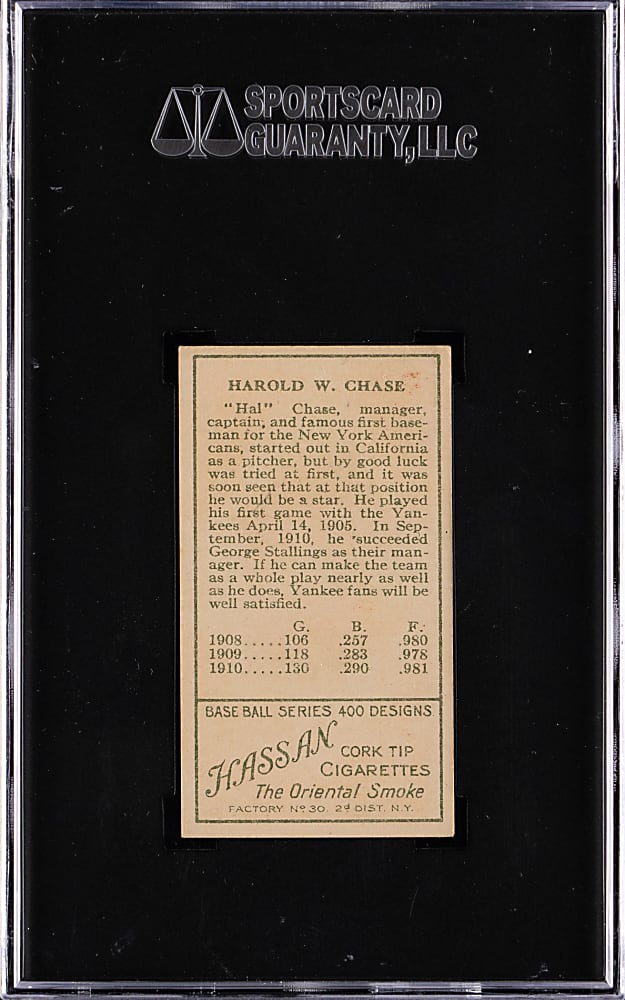 1911 T205 Gold Border Hal Chase Only Left Ear Shows SGC EX/NM 6 - None Higher