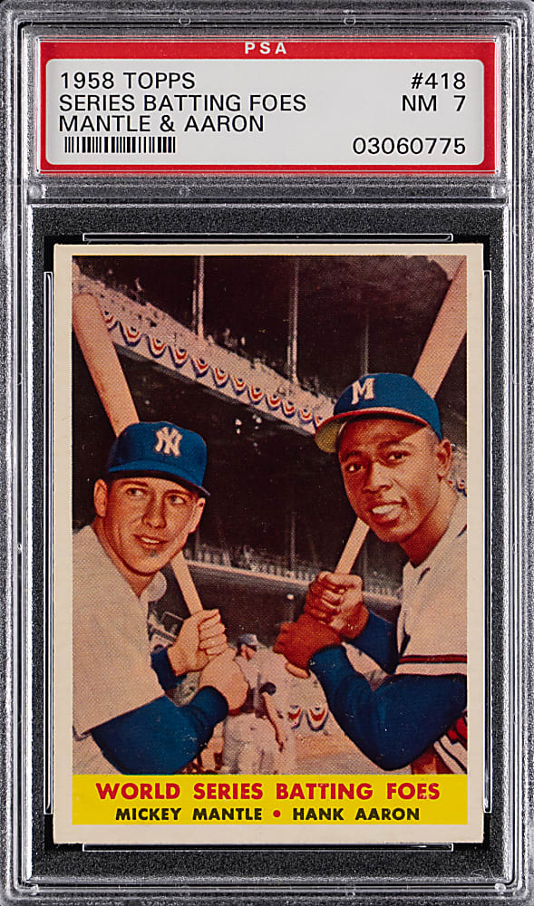 1958 Topps #418 Mickey Mantle/Hank Aaron World Series Batting Foes PSA NM 7