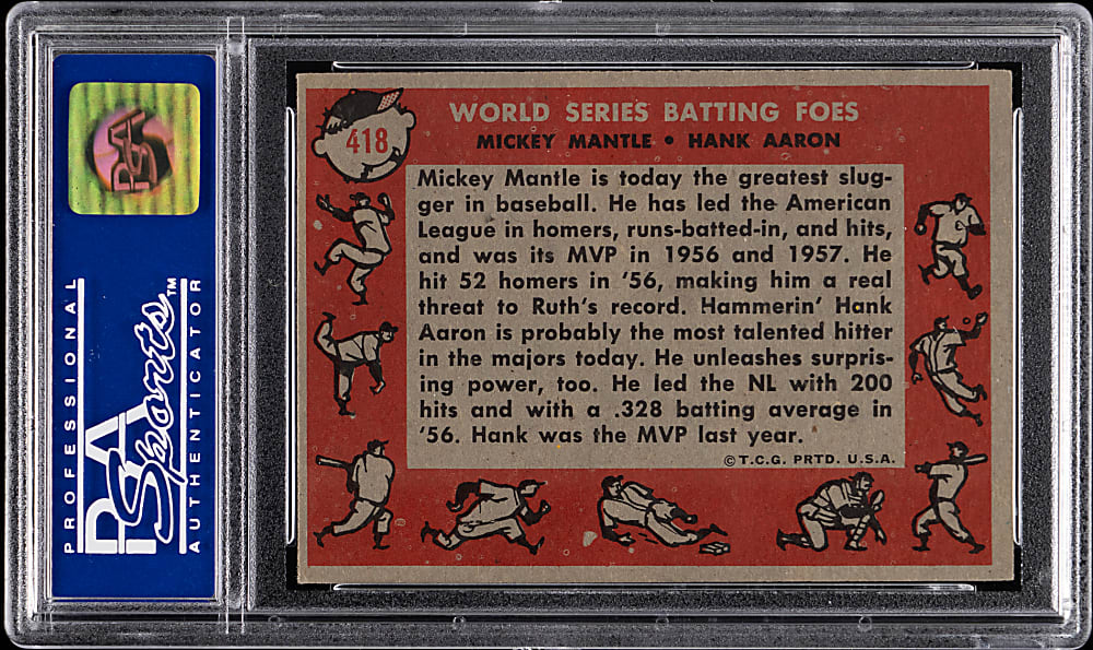 1958 Topps #418 Mickey Mantle/Hank Aaron World Series Batting Foes PSA NM 7
