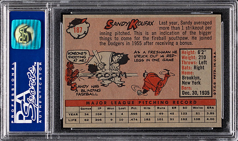 1958 Topps #187 Sandy Koufax PSA NM-MT 8
