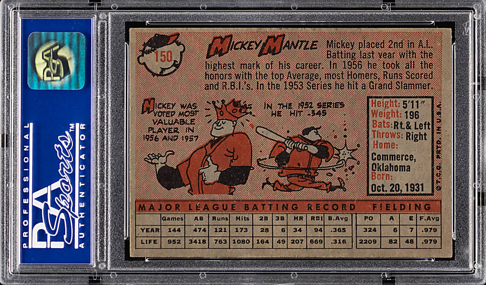 1958 Topps #150 Mickey Mantle PSA EX-MT 6
