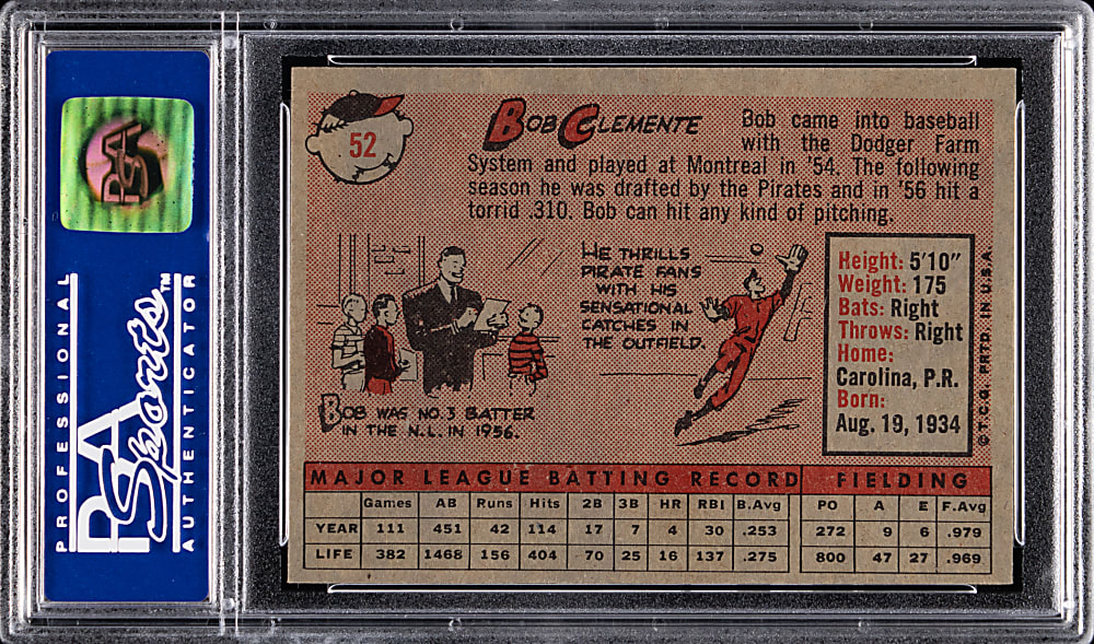 1958 Topps #52 Roberto Clemente White Letters PSA NM 7