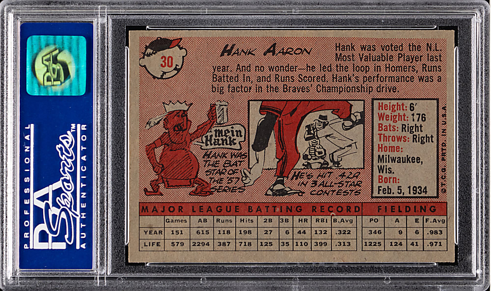 1958 Topps #30 Hank Aaron Yellow Letters PSA NM 7