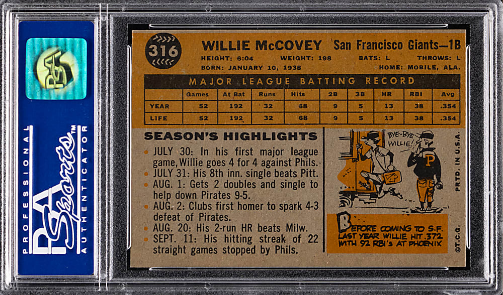 1960 Topps #316 Willie McCovey Rookie PSA NM-MT 8