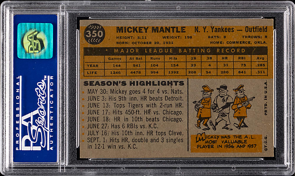 1960 Topps #350 Mickey Mantle PSA NM 7