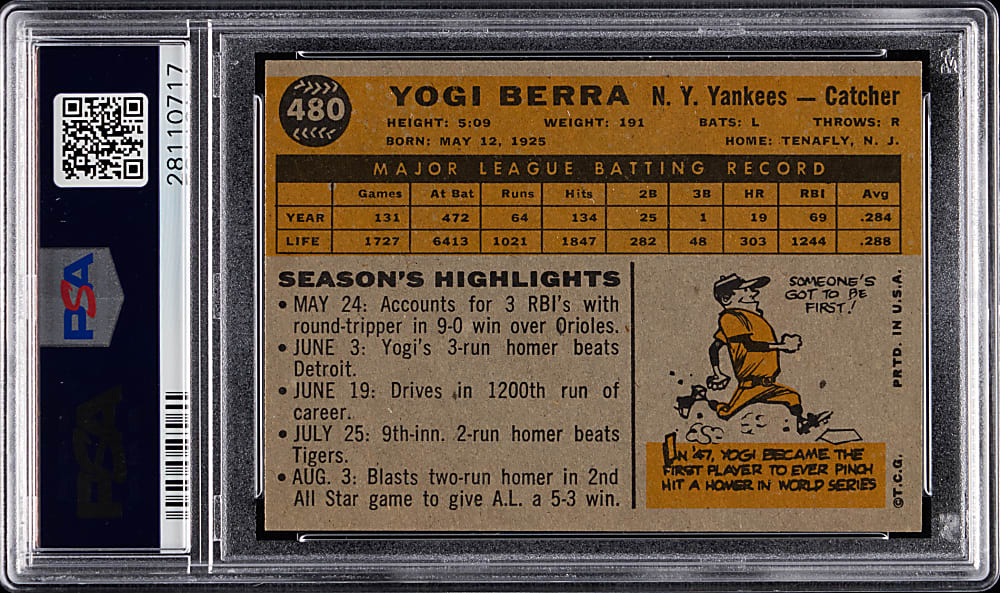 1960 Topps #480 Yogi Berra PSA NM-MT 8