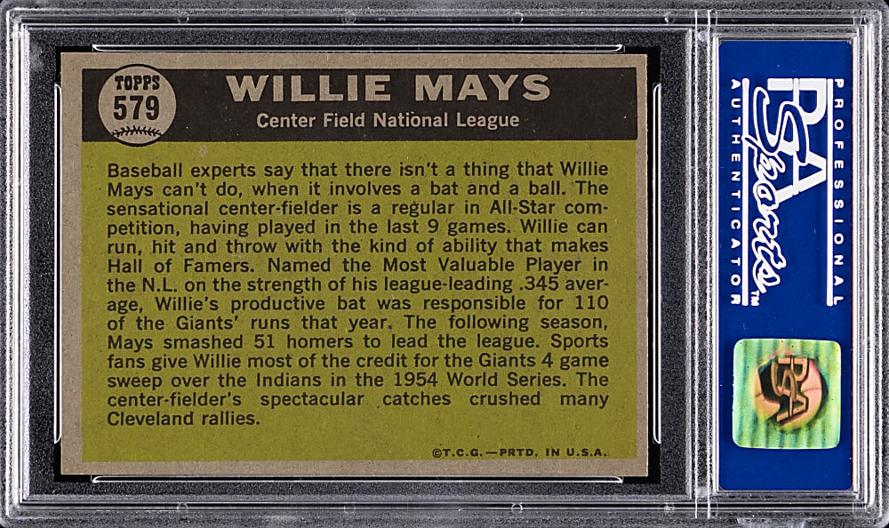 1961 Topps #579 Willie Mays All-Star High Number PSA NM-MT 8