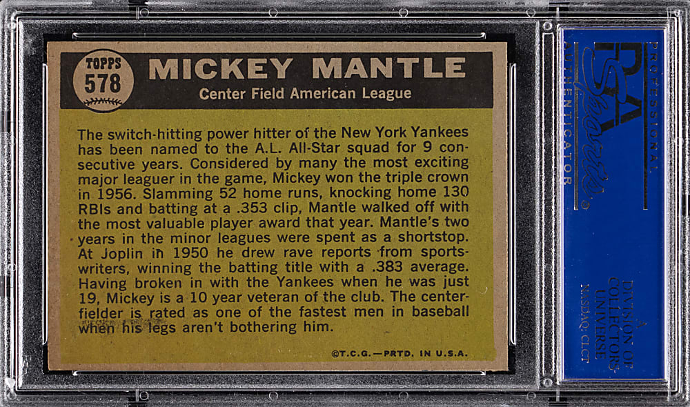 1961 Topps #578 Mickey Mantle All-Star High Number PSA NM 7