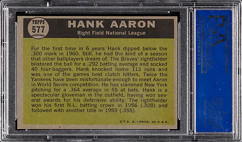 1961 Topps #577 Hank Aaron All-Star High Number PSA NM-MT 8
