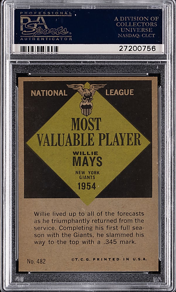 1961 Topps #482 Willie Mays MVP PSA NM-MT 8