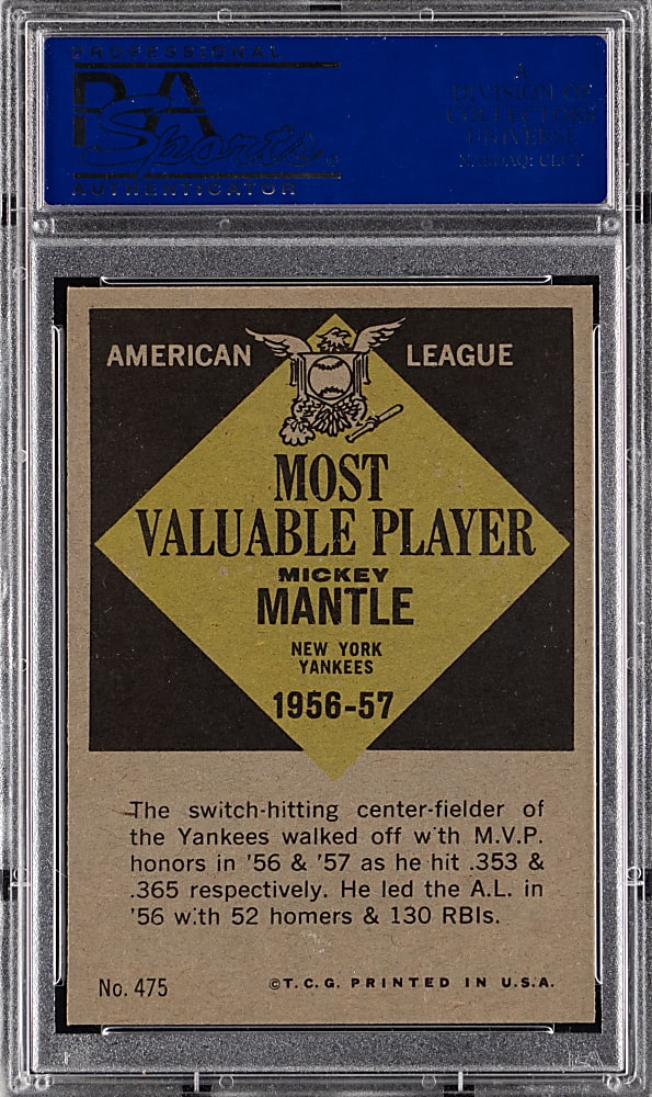 1961 Topps #475 Mickey Mantle MVP PSA NM 7