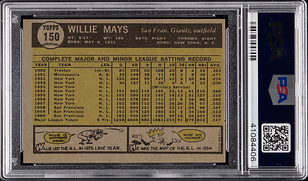 1961 Topps #150 Willie Mays PSA NM 7