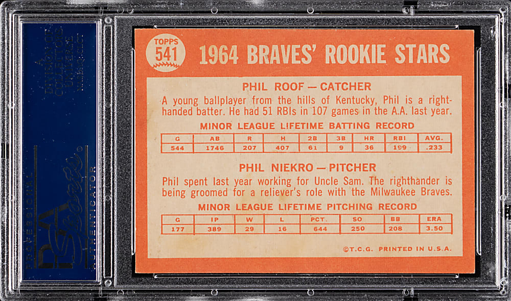 1964 Topps #541 Phil Niekro Rookie PSA NM-MT 8