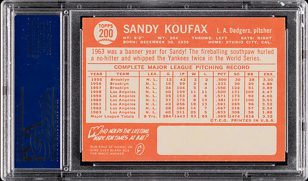 1964 Topps #200 Sandy Koufax PSA NM-MT 8