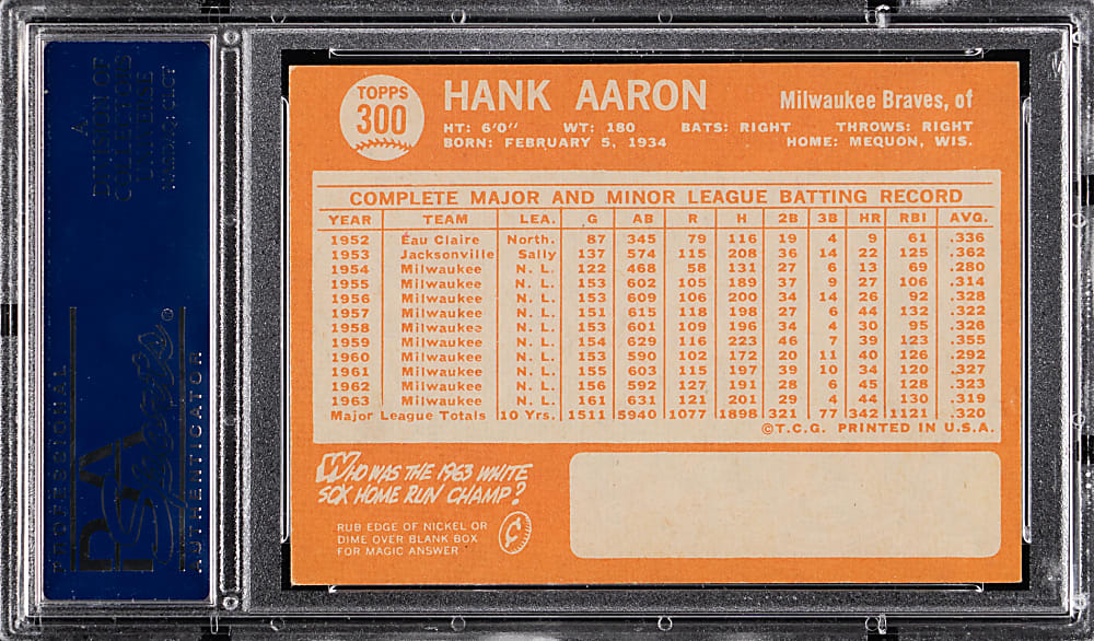 1964 Topps #300 Hank Aaron PSA NM 7