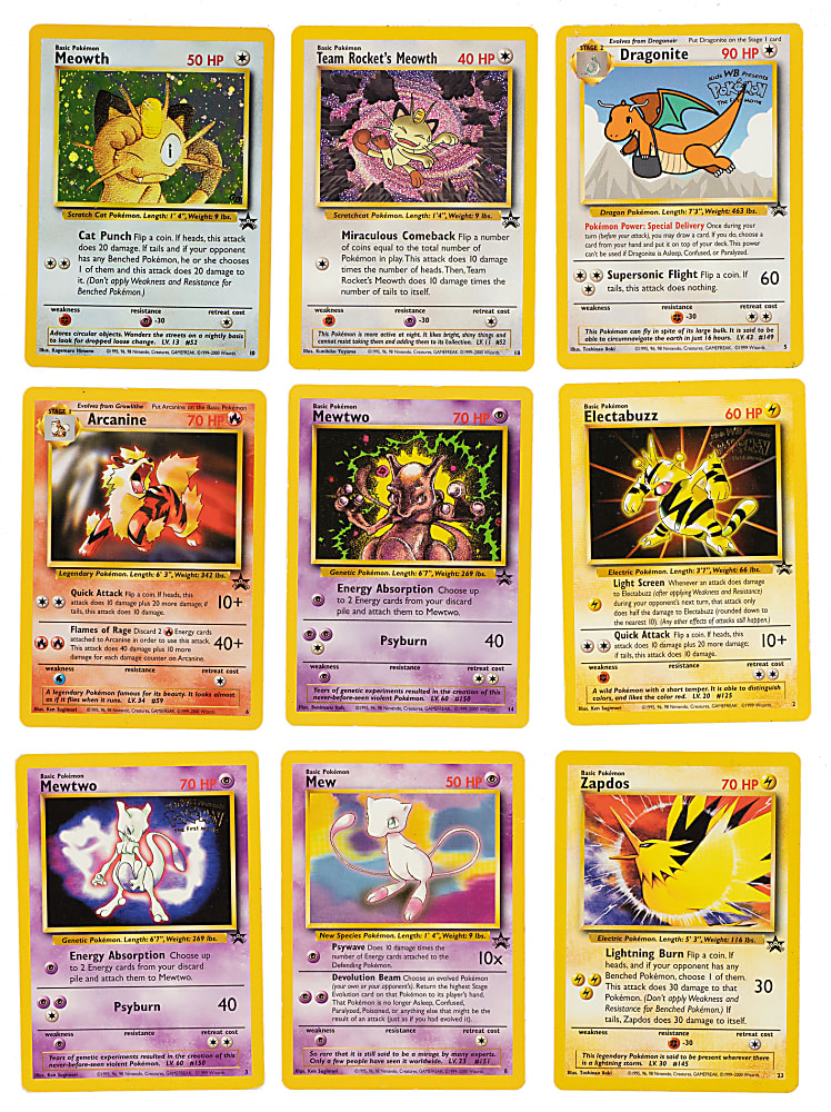 1999 & 2000 Pokémon Black Star Promo Collection (16) with Dragonite, Meowth, Mewtwo & Mew