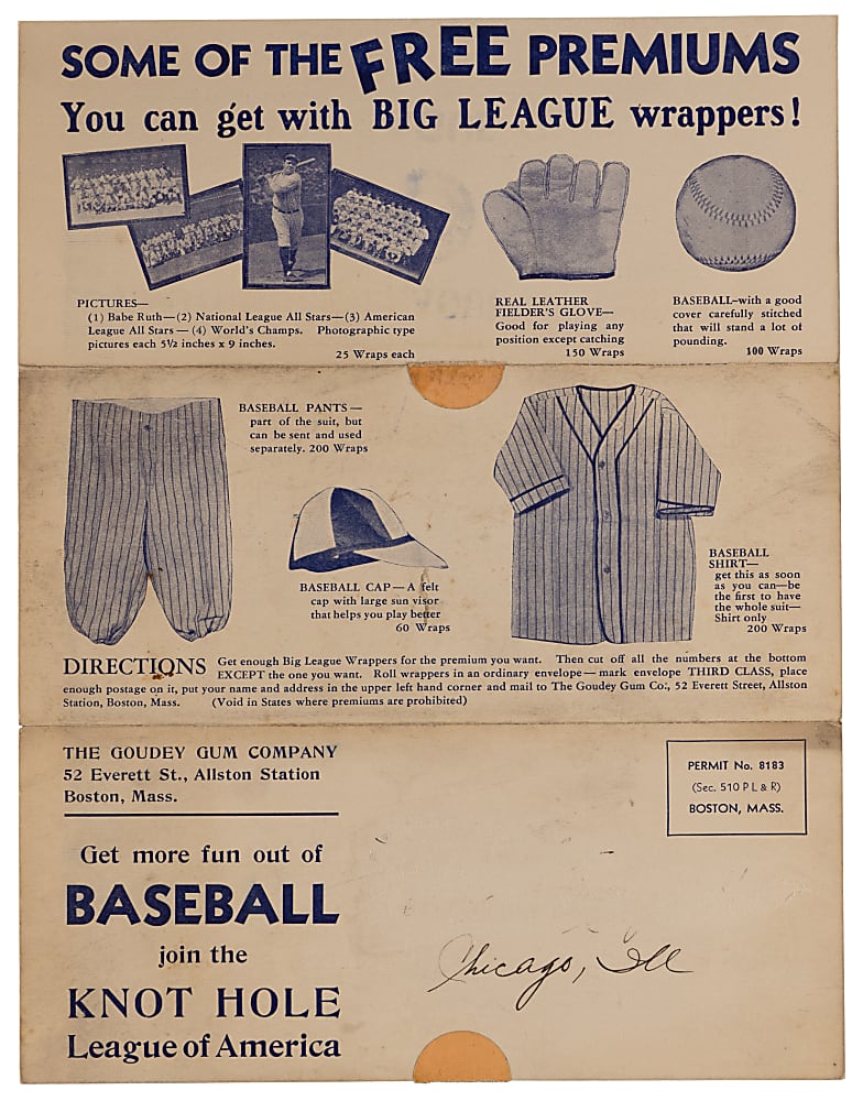 1934 Goudey Knot Hole League Lou Gehrig Letter with R309-1 Babe Ruth Advertisement