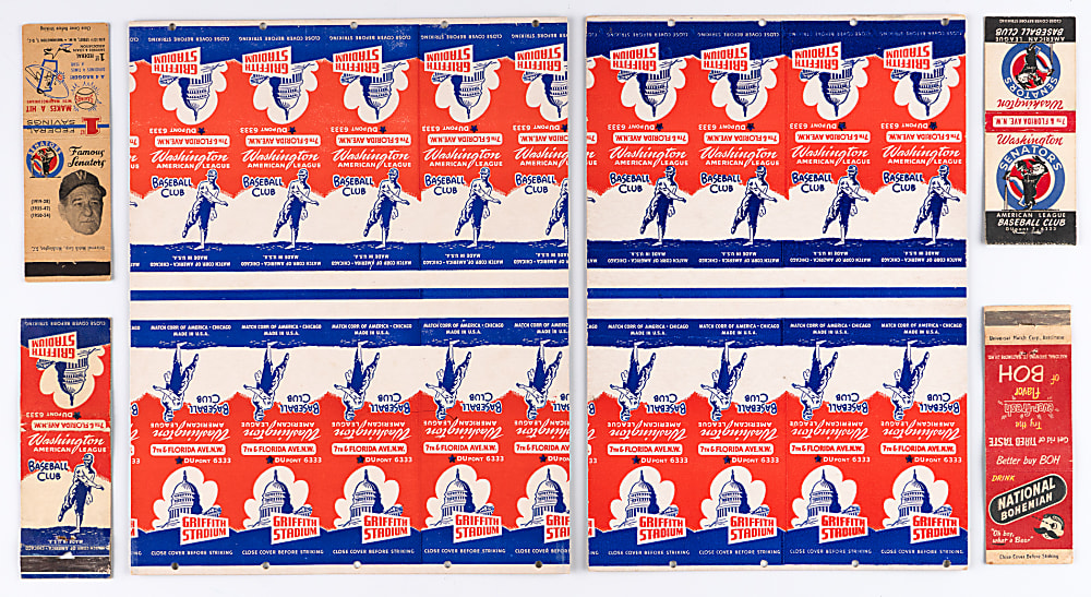 1951-1959 Washington Senators Matchbook Collection with 1951 & 1952 Uncut Schedule Sheets
